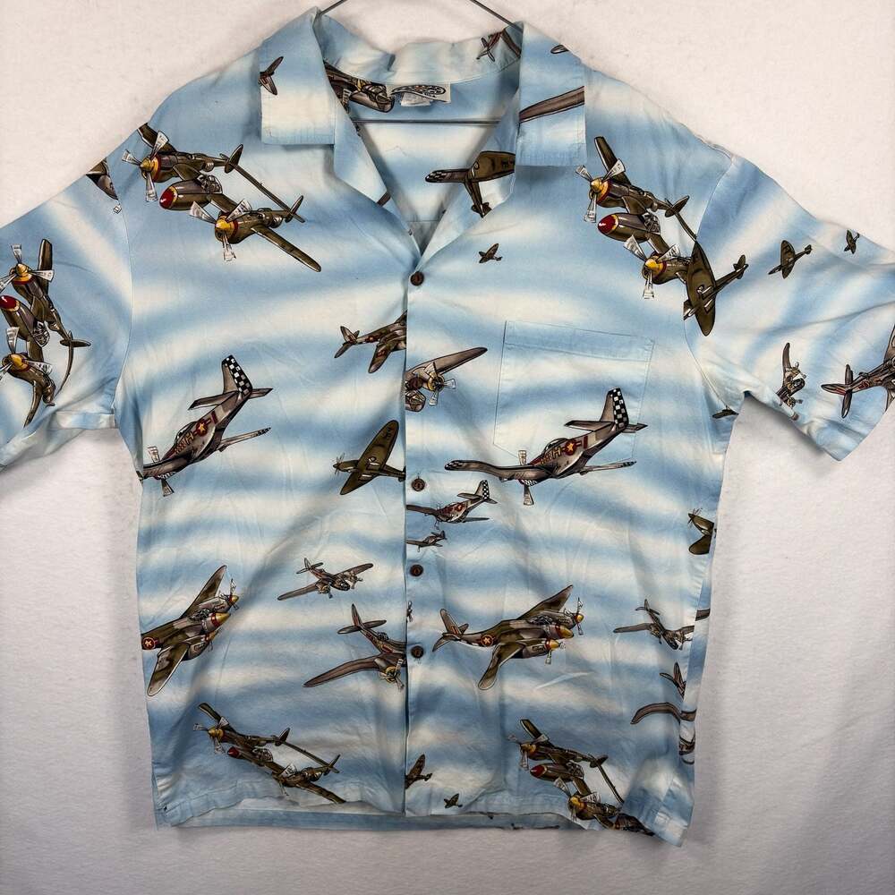 Vintage Pacific Legend Airplane Hawaiian Shirt Mens XL Retro WW2 Aloha Camp